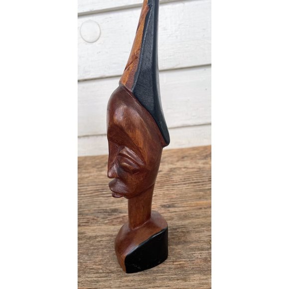 Vintage MCM African Carved Wood Head Busts Woman Man Wire Jewelry - Picture 7 of 15